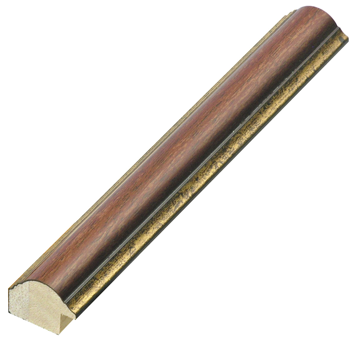Profil pin îmbinat Lățime 25 mm - rotunjit - maro nuc cu fir auriu - 166NOCE