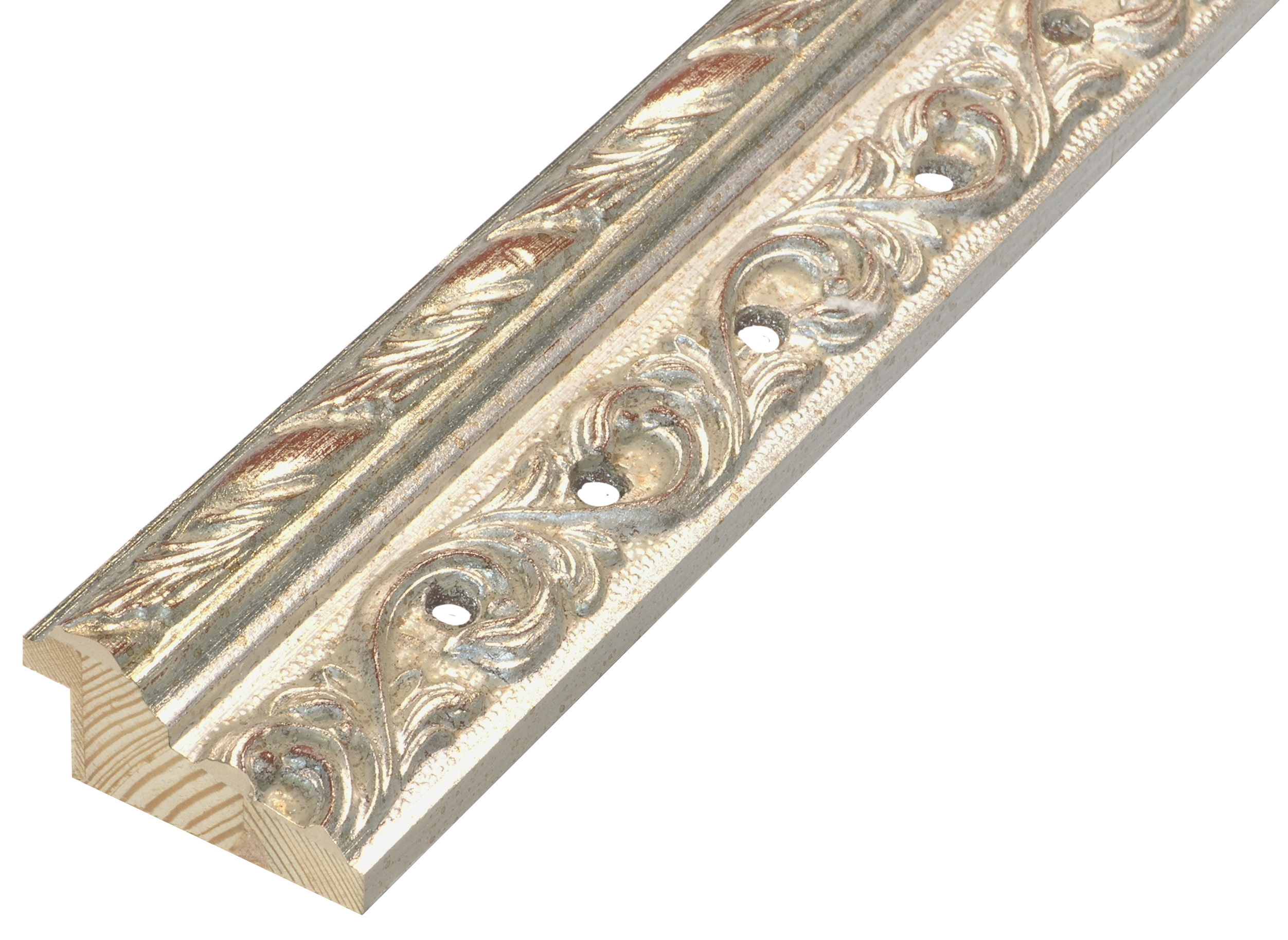 Profil pin îmbinat Lățime 48 mm - finisaj argintiu decorat - cu găuri