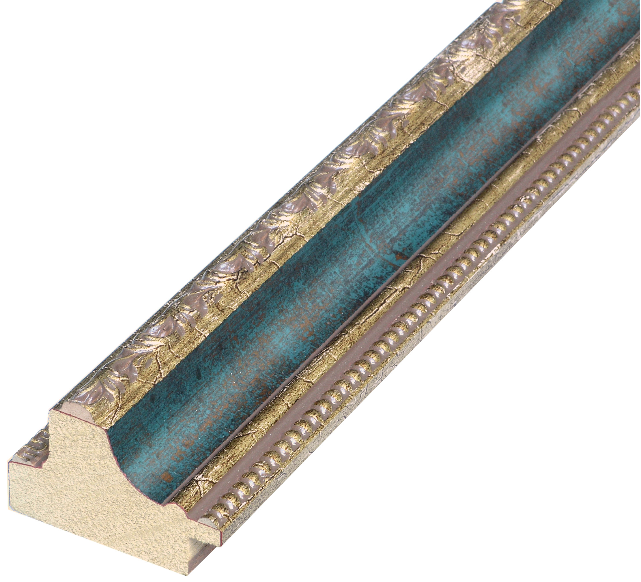 Profil pin îmbinat Înălț.35 mm Lăț.53 - auriu, canelură albast., decor