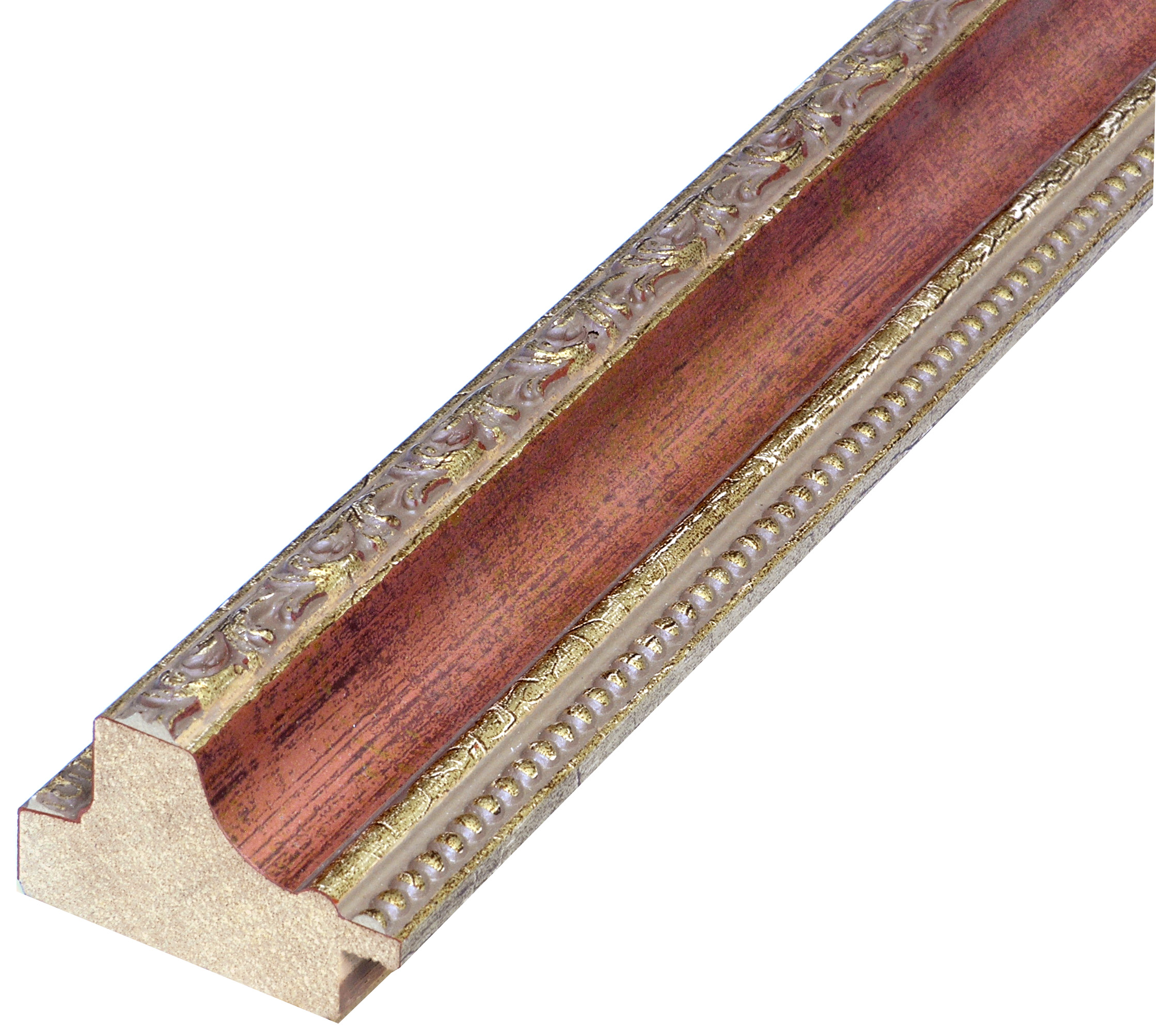 Profil pin îmbinat Înălț.35 mm Lăț.53 - auriu, canelură roșie, decoraț - 531ROSSO