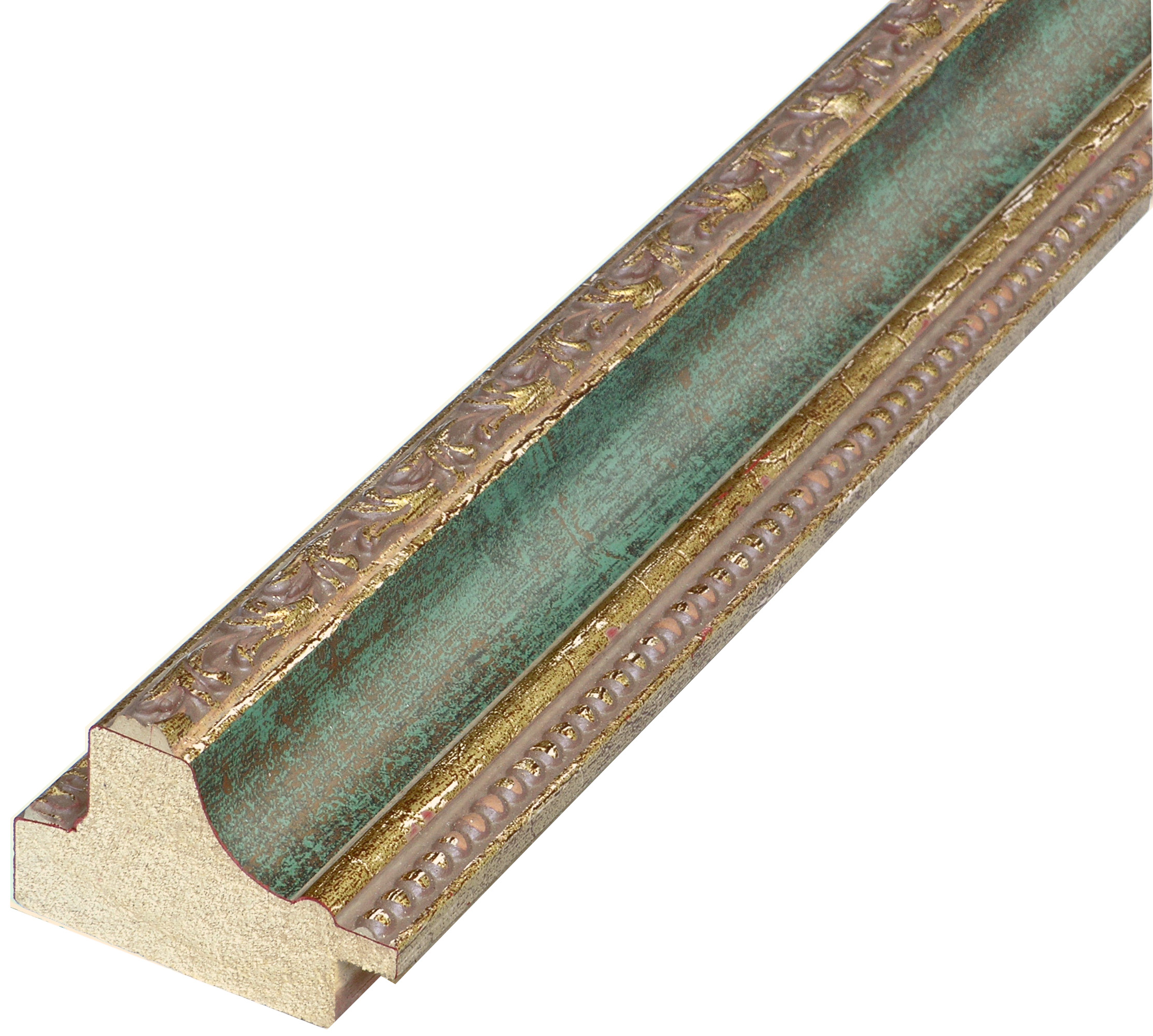Profil pin îmbinat Înălț.35 mm Lăț.53 - auriu, canelură verde, decoraț - 531VERDE