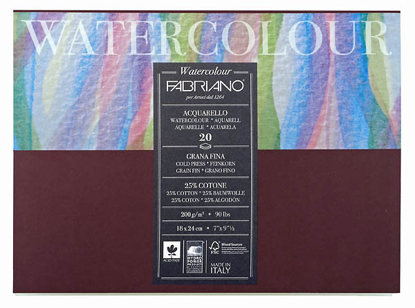 Fabriano Watercolour 200g fin - 18x24 cm - Bloc 20 foi