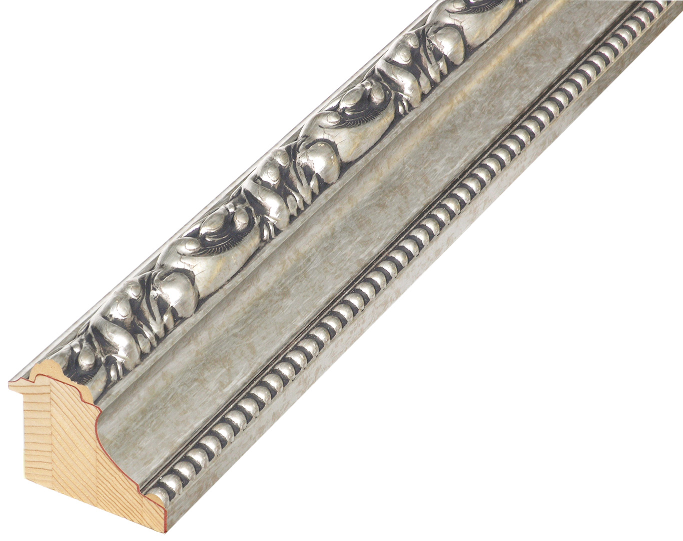 Profil brad îmbinat Lăț.84 mm Înălț.74 - argintiu, decorațiuni în reli - 988ARG