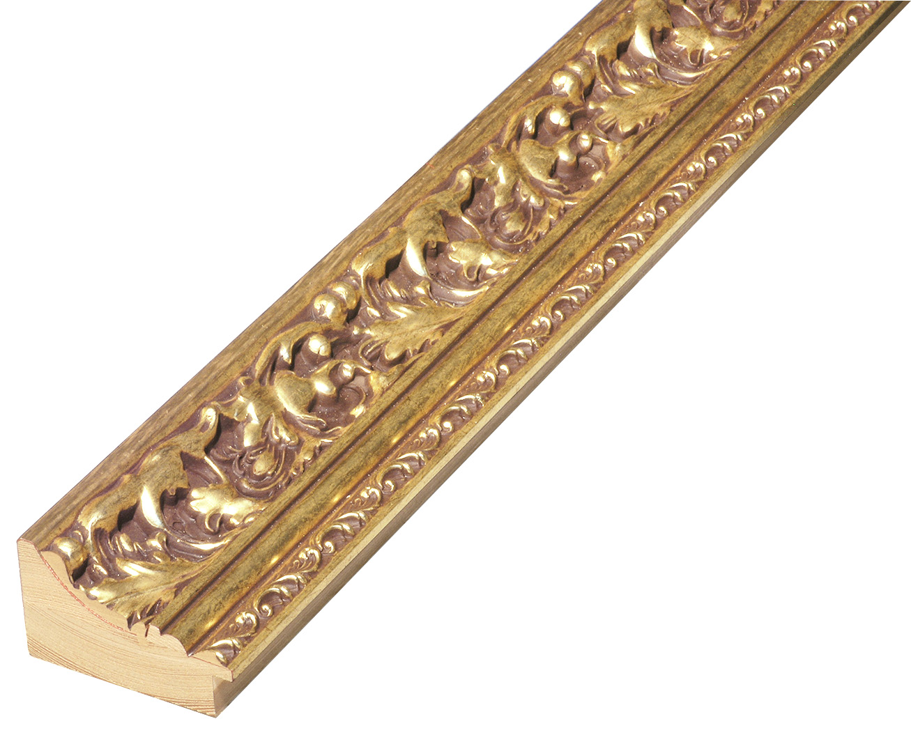 Profil brad îmbinat Lăț.82 mm Înălț.49 - auriu, decorațiuni în relief - 989ORO