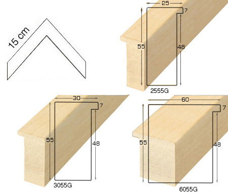 Serie completă de mostre de colț profile brute înălț.55 mm (5 buc.)