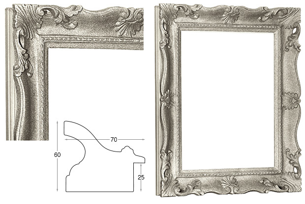 Ramă Francesina argintie 70x90 cm fără Passepartout