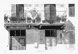Schiavo: Acquaforte: Balcone fiorito cm 70x50