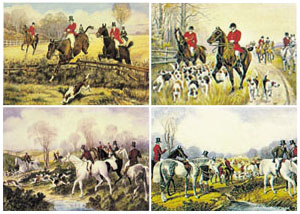 Serie de 4 printuri: Scene de vânătoare - cm 25x18