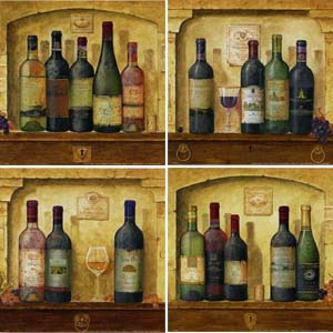 Serie de 4 printuri: Sticle de vin - cm 18x18