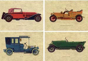 Serie de 4 printuri: Mașini de epocă - cm 35x25