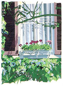Print: Doi: Balcon cu flori - cm 25x35