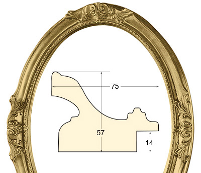 Ramă ovală decorată 60x80 cm finisaj auriu
