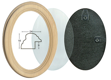 Ramă ovală din lemn brut cu sticlă și spate 9x12 cm