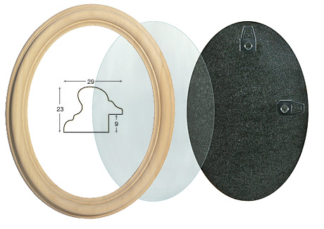 Ramă ovală din lemn brut cu sticlă și spate 13x18 cm