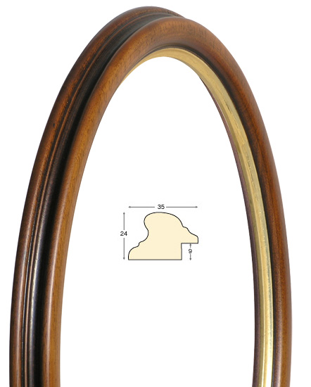 Ramă ovală maro fir auriu 28x35 cm