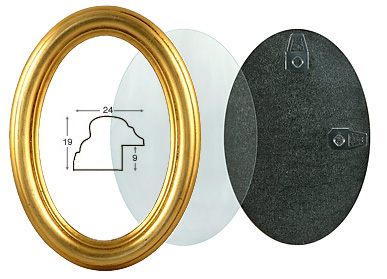 Ramă ovală aurie cu sticlă și spate 7x9 cm
