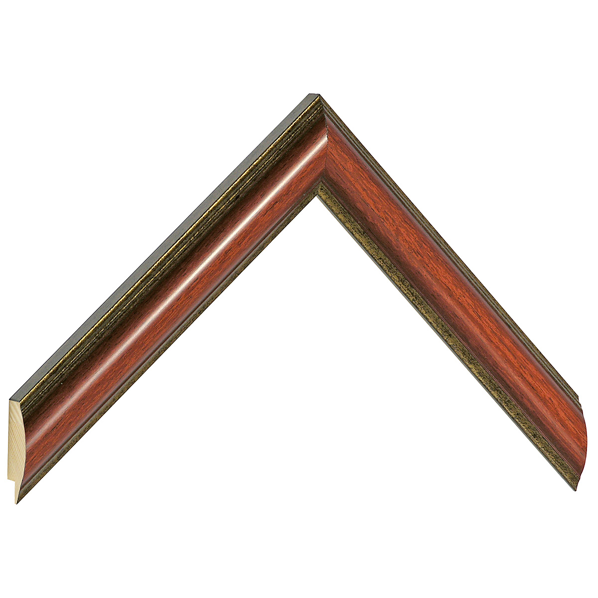 Profil pin îmbinat Lățime 25 mm - rotunjit - mahon cu fir auriu - Mostră