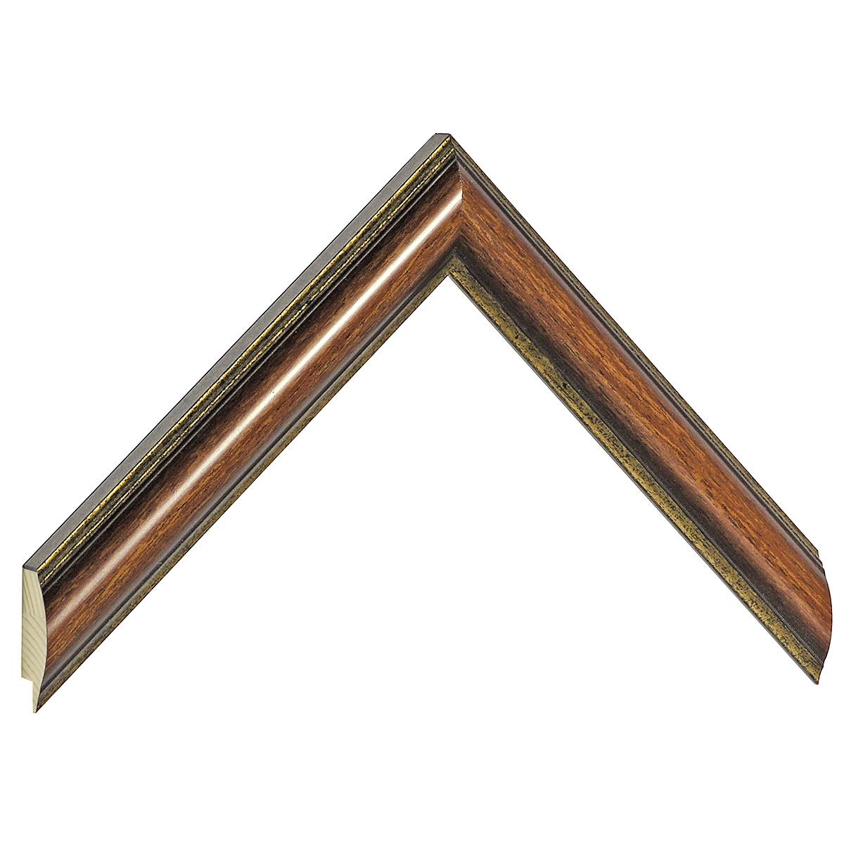 Profil pin îmbinat Lățime 25 mm - rotunjit - maro nuc cu fir auriu - Mostră