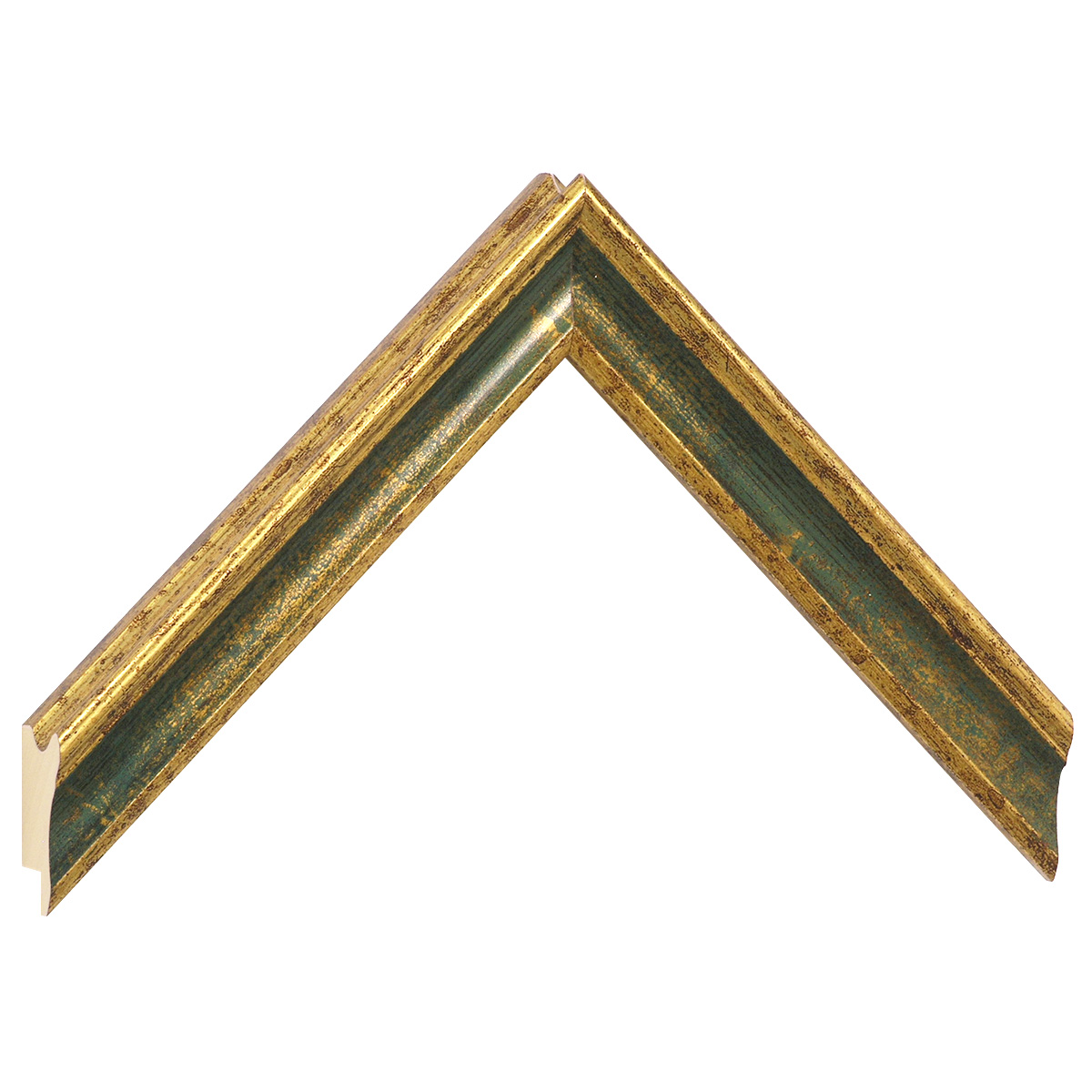 Profil pin îmbinat Lățime 25 mm - finisaj auriu cu canelură verde - Mostră