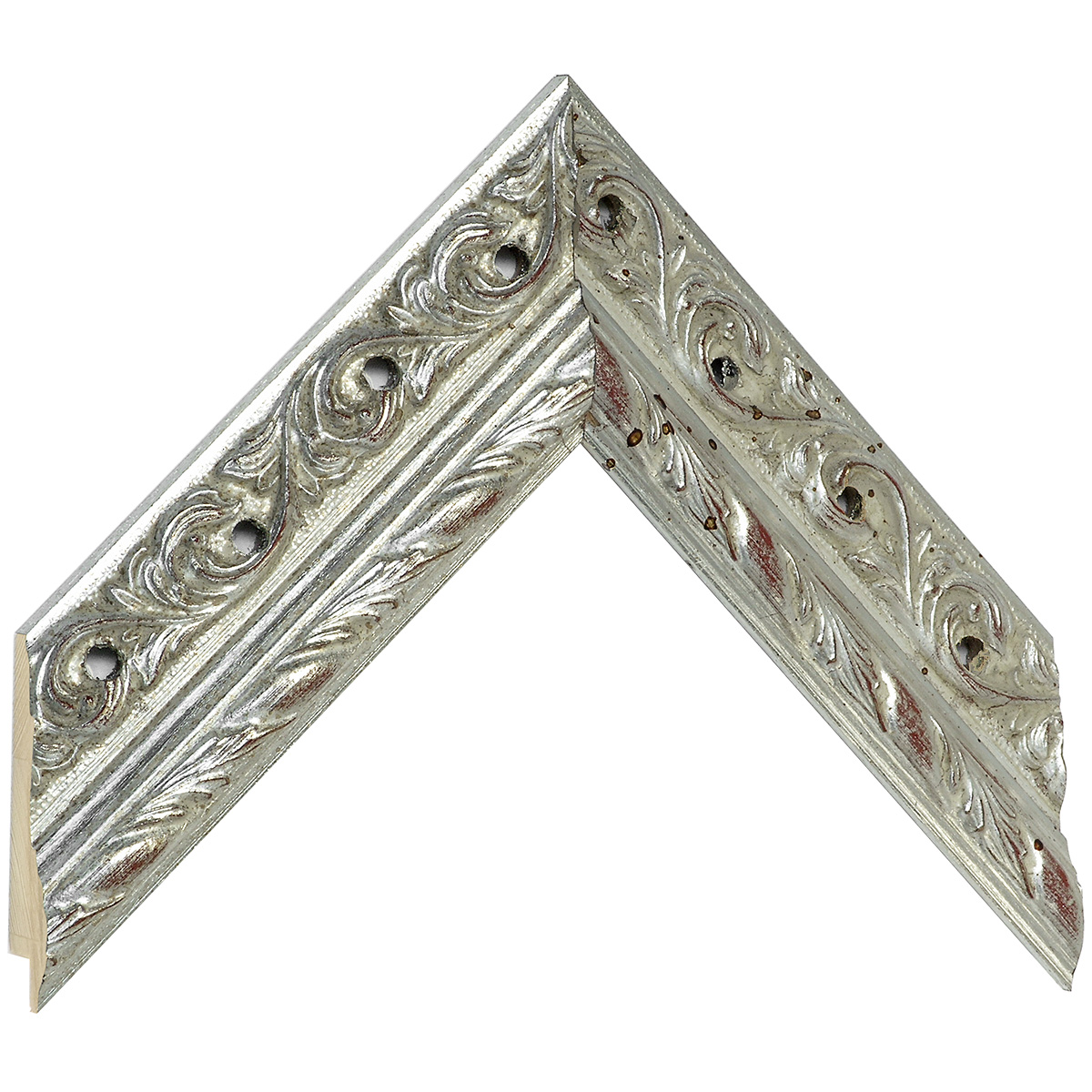Profil pin îmbinat Lățime 48 mm - finisaj argintiu decorat - cu găuri - Mostră
