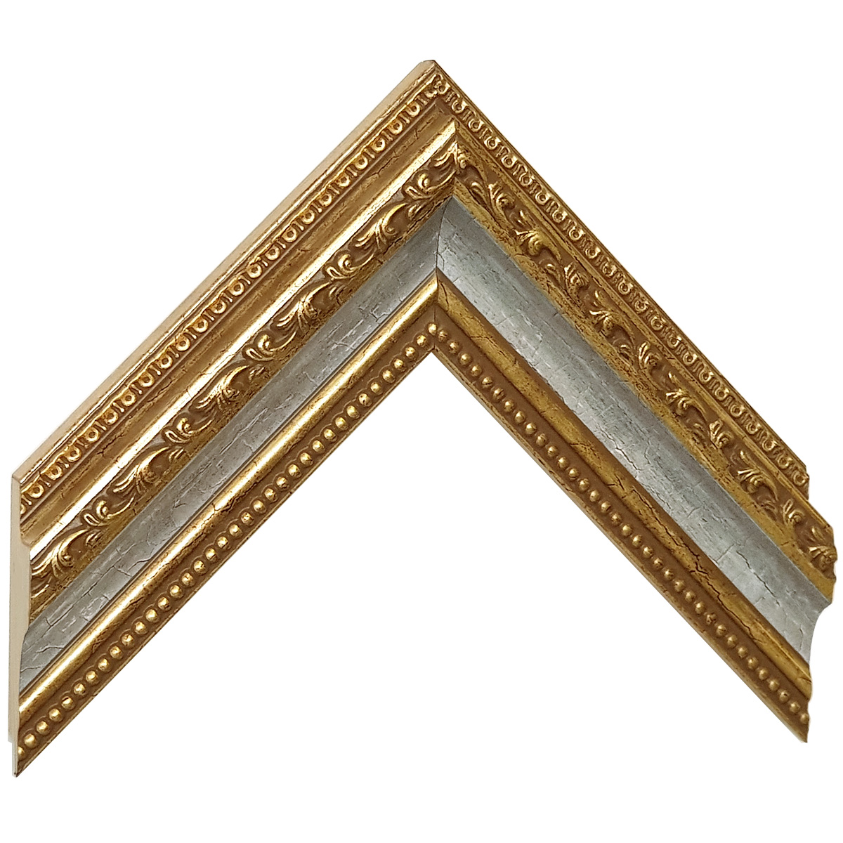 Profil pin îmbinat Înălț.35 mm Lăț.53 - auriu, canelură arg., decoraț. - Mostră