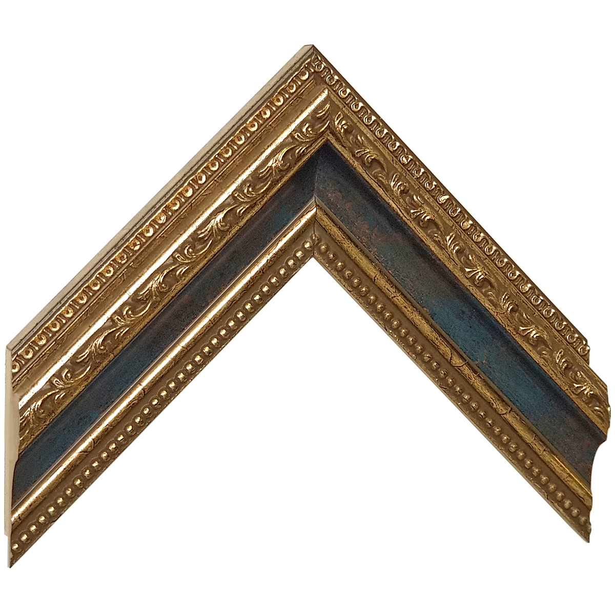 Profil pin îmbinat Înălț.35 mm Lăț.53 - auriu, canelură albast., decor - Mostră
