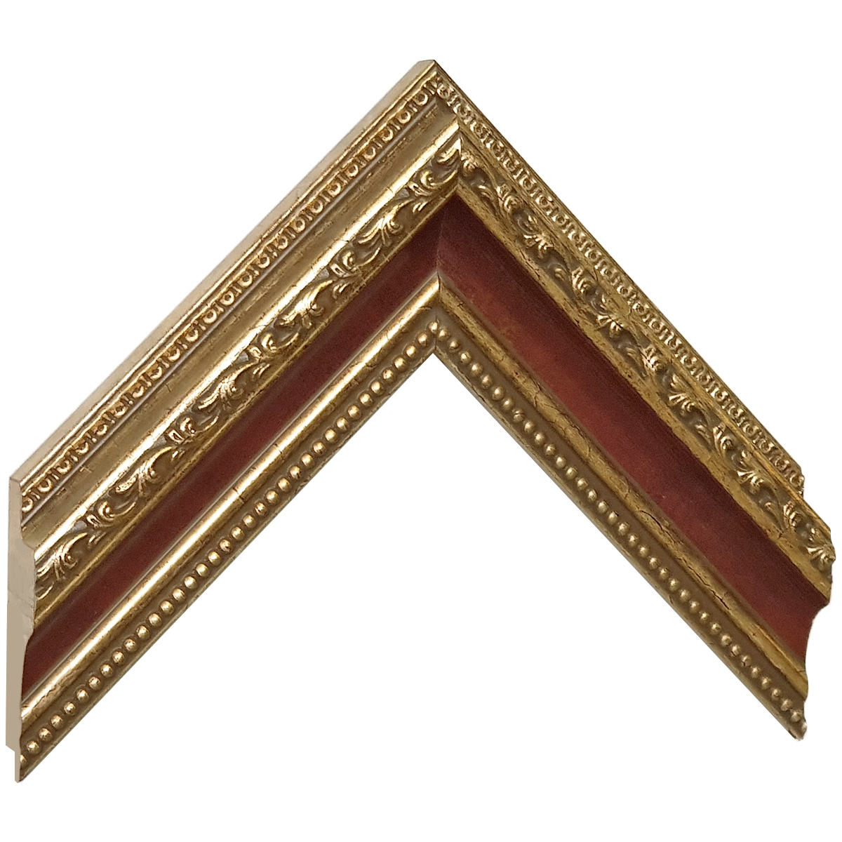 Profil pin îmbinat Înălț.35 mm Lăț.53 - auriu, canelură roșie, decoraț - Mostră
