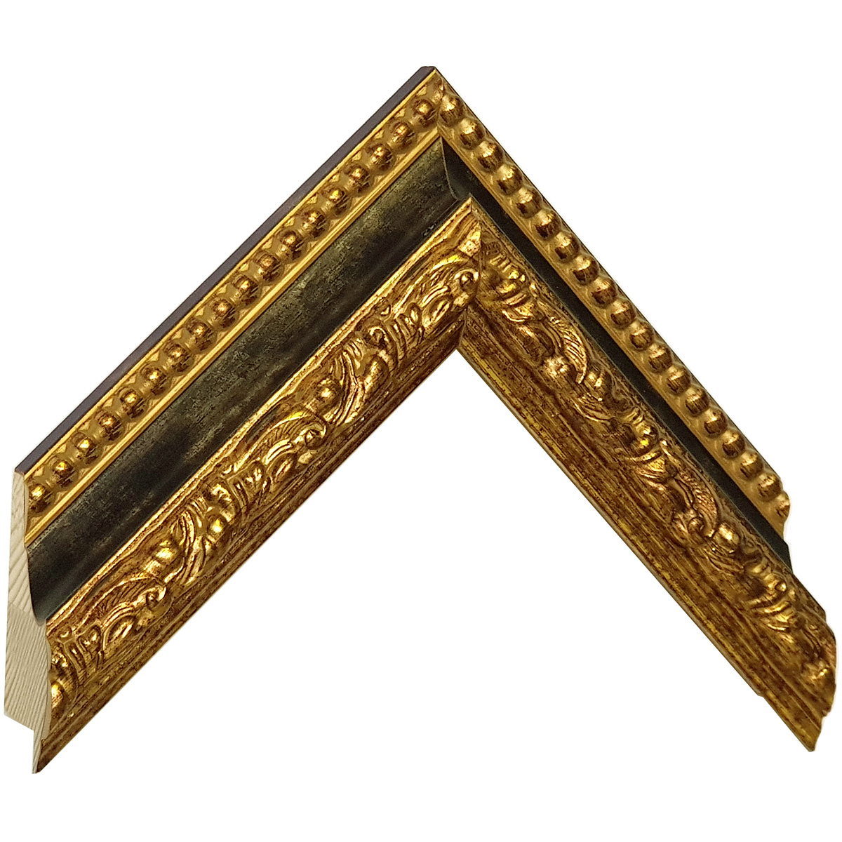 Profil brad îmbinat Lățime 50 mm Înălț.44 - maro, decorațiuni aurii - Mostră