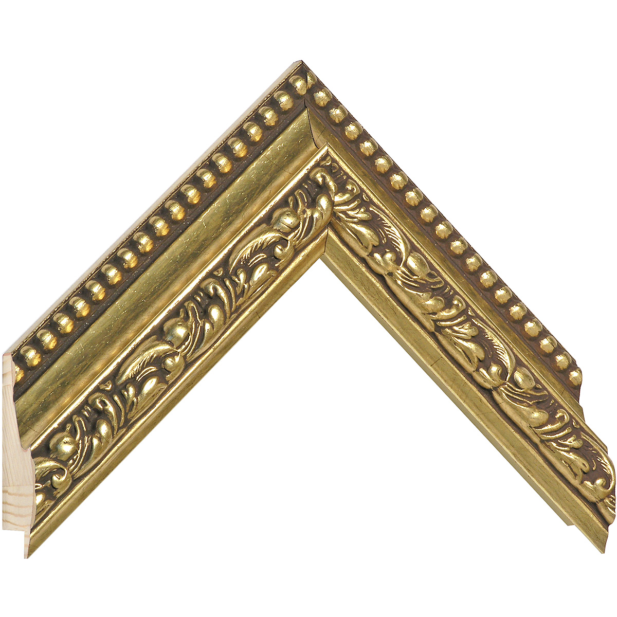 Profil brad îmbinat Lățime 50 mm Înălț.44 - auriu, decorațiuni în reli - Mostră