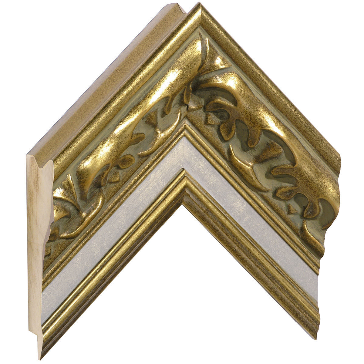 Profil jelutong, Lăț.102 mm Înălț.71 - auriu cu bandă albă - Mostră