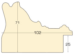 Profil jelutong - Lățime 102mm Înălțime 71 - Argintiu cu decorațiuni - Secțiune