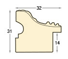 Profil ayous brut cu decorațiuni - Lățime 32mm - Înălțime 31  - Secțiune