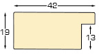 Profil de pin Lăț.42 mm Înălț.19 - Finisaj rustic culoare alb antic - Secțiune