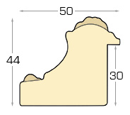 Profil brad îmbinat Lățime 50 mm Înălț.44 - auriu, decorațiuni în reli - Secțiune