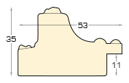 Profil pin îmbinat Înălț.35 mm Lăț.53 - auriu, canelură roșie, decoraț - Secțiune