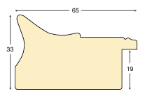 Profil ayous Lățime 65 mm Înălț.33 - auriu cu pass. alb - Secțiune