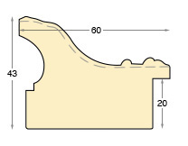 Profil brad lamelar brut cu decorațiuni - Înălț.43 mm Lăț.60 Adânc.20 - Secțiune