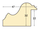 Profil ayous brut cu decorațiuni - Înălț.32 mm Lăț.47 Adânc.22 - Secțiune