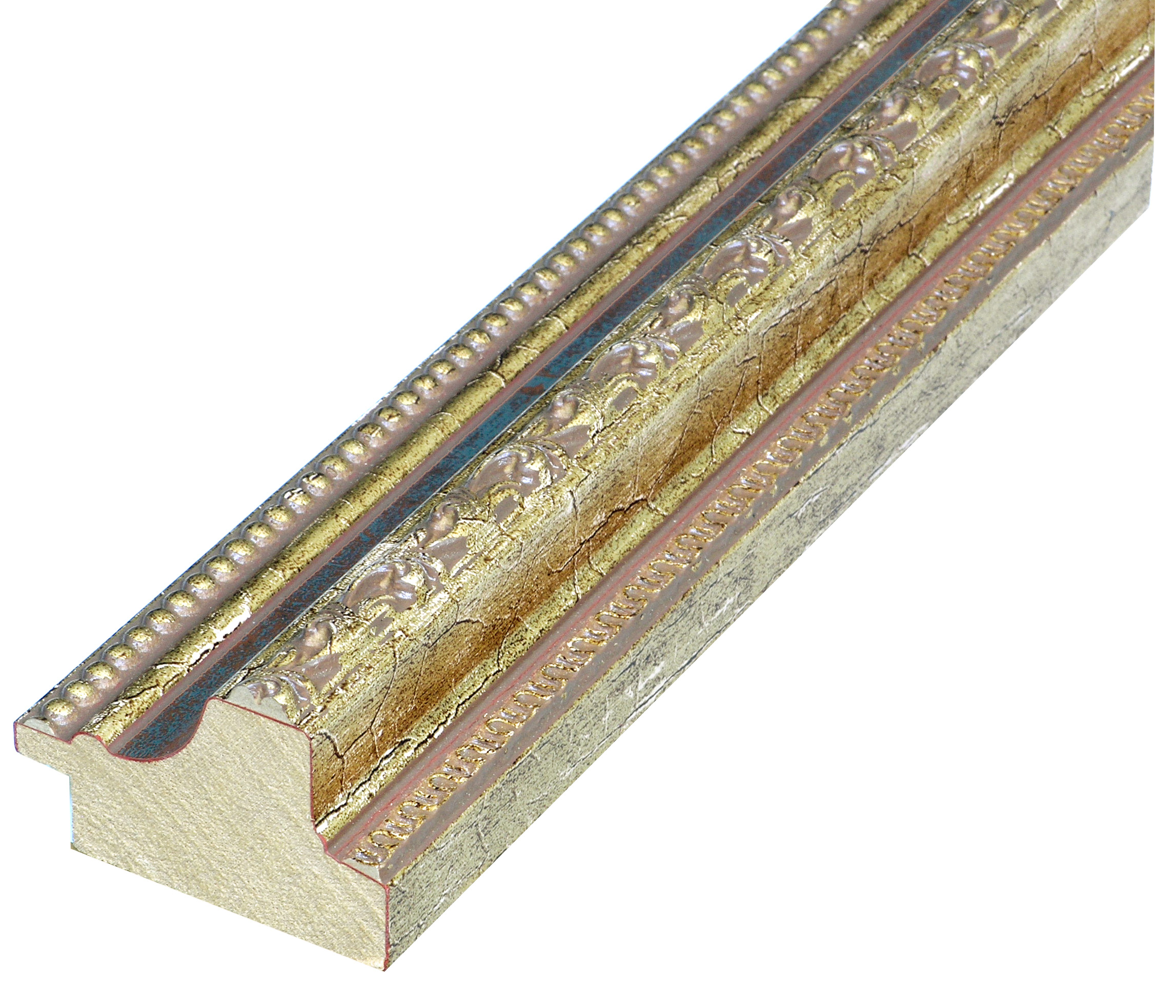 Profil pin îmbinat Înălț.35 mm Lăț.53 - auriu, canelură albast., decor